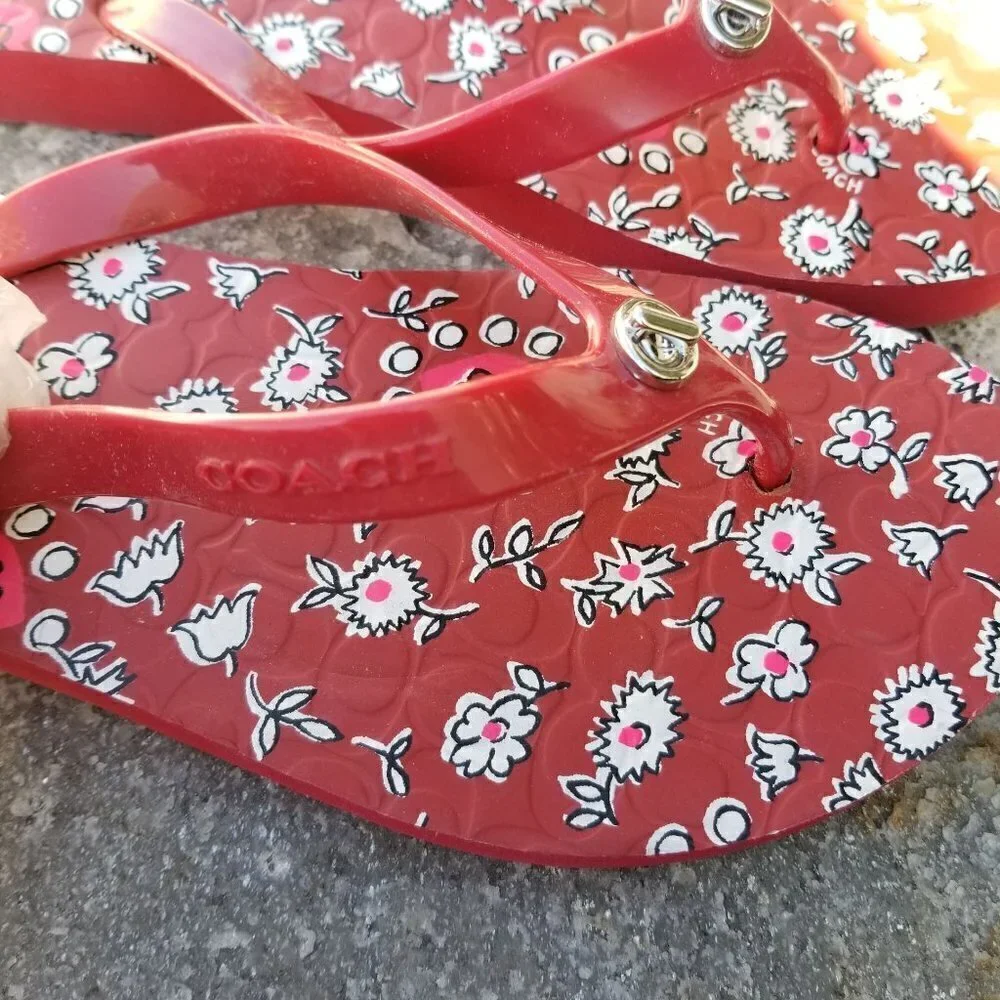Coach Abbigail Floral Red Sandal Flip Flops Size 6